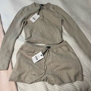 Women's Beige Knit Sleepwear Set